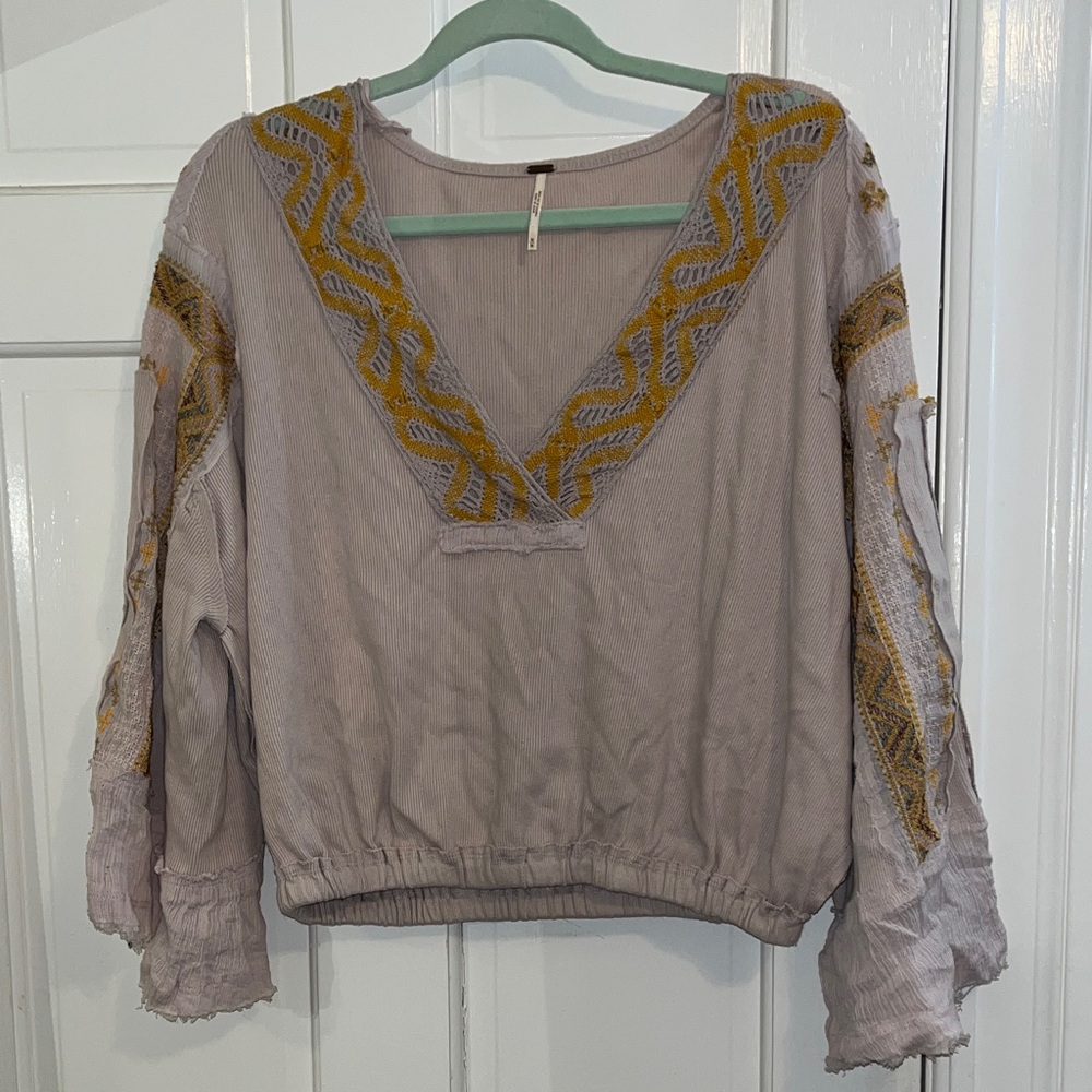 Free People Cross Country Top in Sand Size Medium Boho Cropped Long Sleeve - Picture 4 of 14